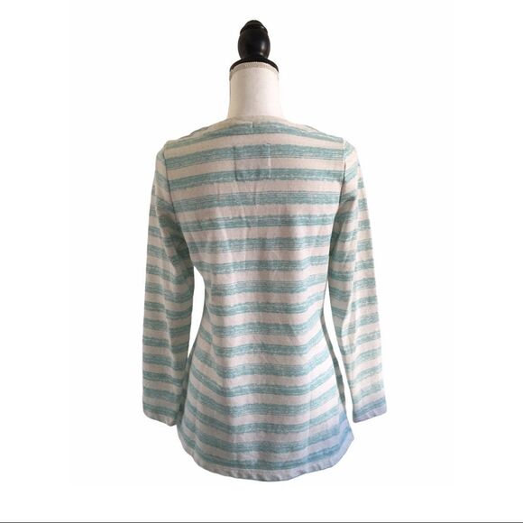Sonoma Striped Pullover Lace Up Sweatshirt Mint Green & Ivory Women’s US Small - Picture 3 of 4